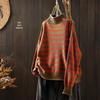 Women's Retro Striped Color Block Half High Neck Sweater - Loose & Casual Knitwear for Autumn/Winter 2026.