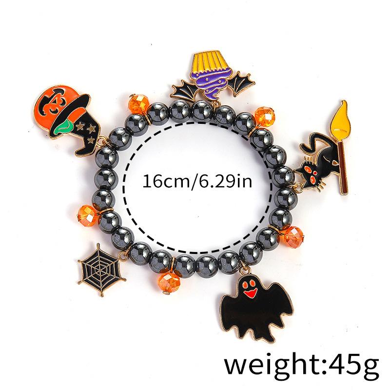Halloween Beaded Stretch Bracelet for Women Ghost Pumpkin Spider Cat Witch Charm Costume Jewelry