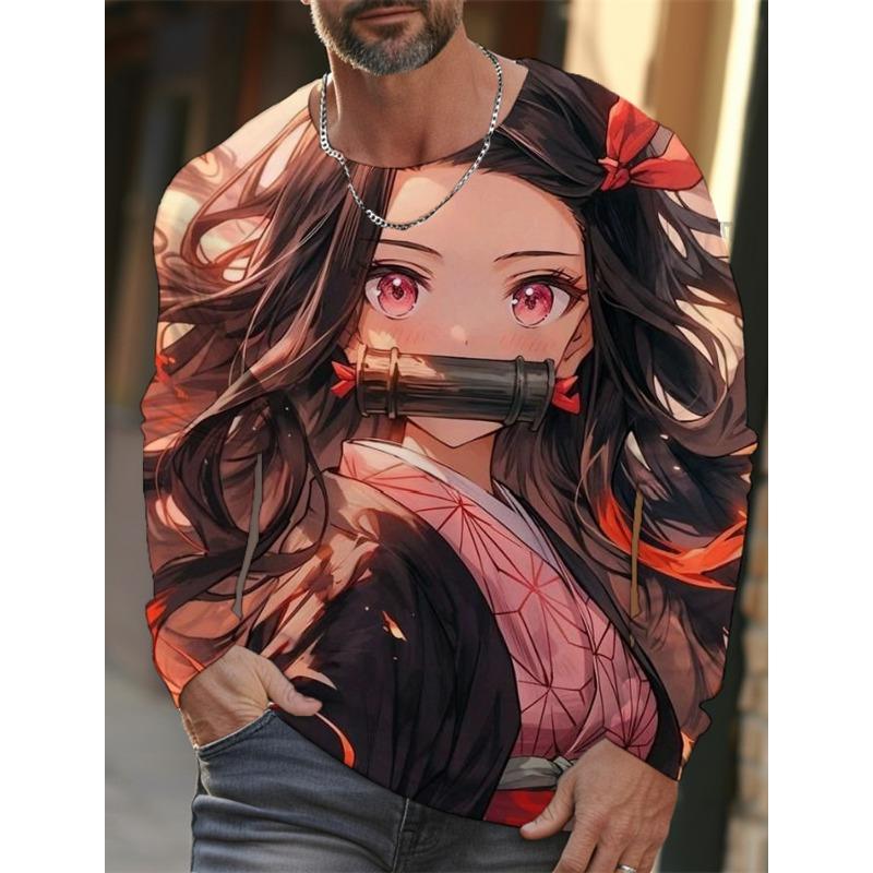 Men's Long-sleeved T-shirt 3D Printing Animation Pattern Printing Men's T-shirt Autumn Tops Casual T-shirt Pullover