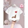 European sizes Girl's T-shirt with "Cartoon Dachshund and Heart Balloon" Print, Short Sleeve, Crew Neck, Cotton.