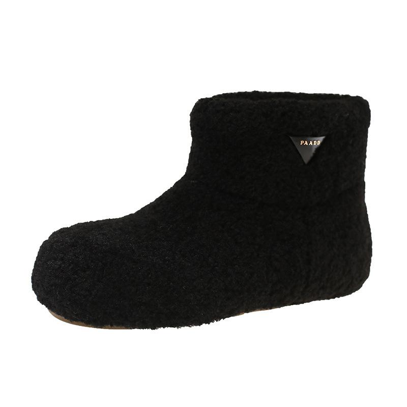 Winter fluffy cotton shoes with heightening and velvet new round head warm non-slip thickened snow boots