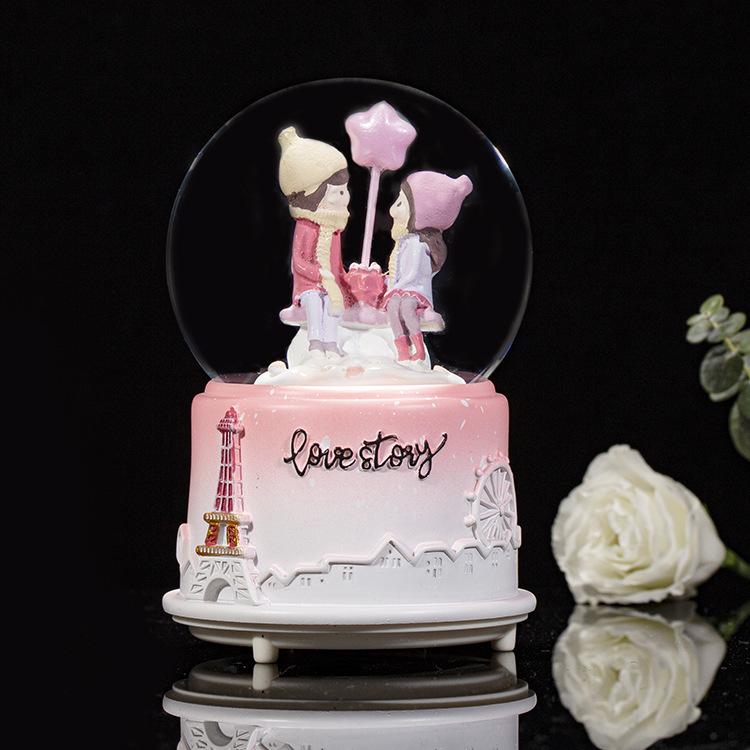 520 Valentine's Day Crystal Ball Music Box: Travel-Themed Gift for Couples and Girls, Perfect for Birthdays and Decor