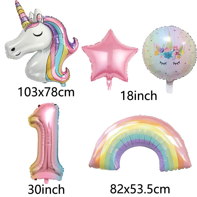 6pcs ainbow Unicorn Aluminum Balloon 32inch Gradient Number Balloon Unicorn Party Supplies Unicorn Party Decoration Baby Shower