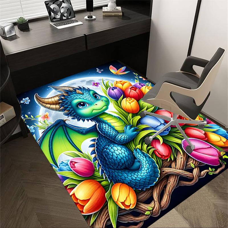 

1PC Dragon Flowers Non-Slip Floor Carpet Compatible for Office&Living Room&Bedroom&Dining room - Flat-Weave Machine-W289 60cm by 90cm