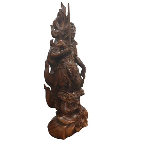 Standing Acala Statue, Carved from Premium Natural Boxwood (Antique Finish), Guardian Deity for Those Born in the Year of the Rooster (21.5cm H x 8cm