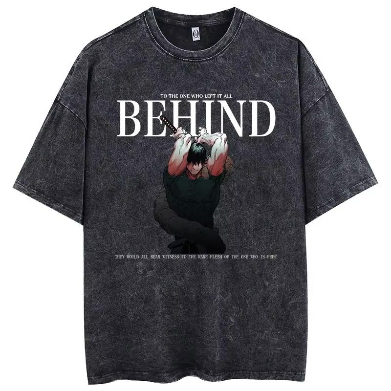 Men and Women Anime Printed Washed Short Sleeve Retro Sports Fitness Short Sleeve Loose