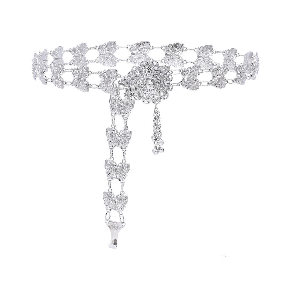 Ethnic Tassel Belly Chain Rhomb Belly Dance Belt Fashion Thai Body Jewelry  Dance Party Silver Butterfly