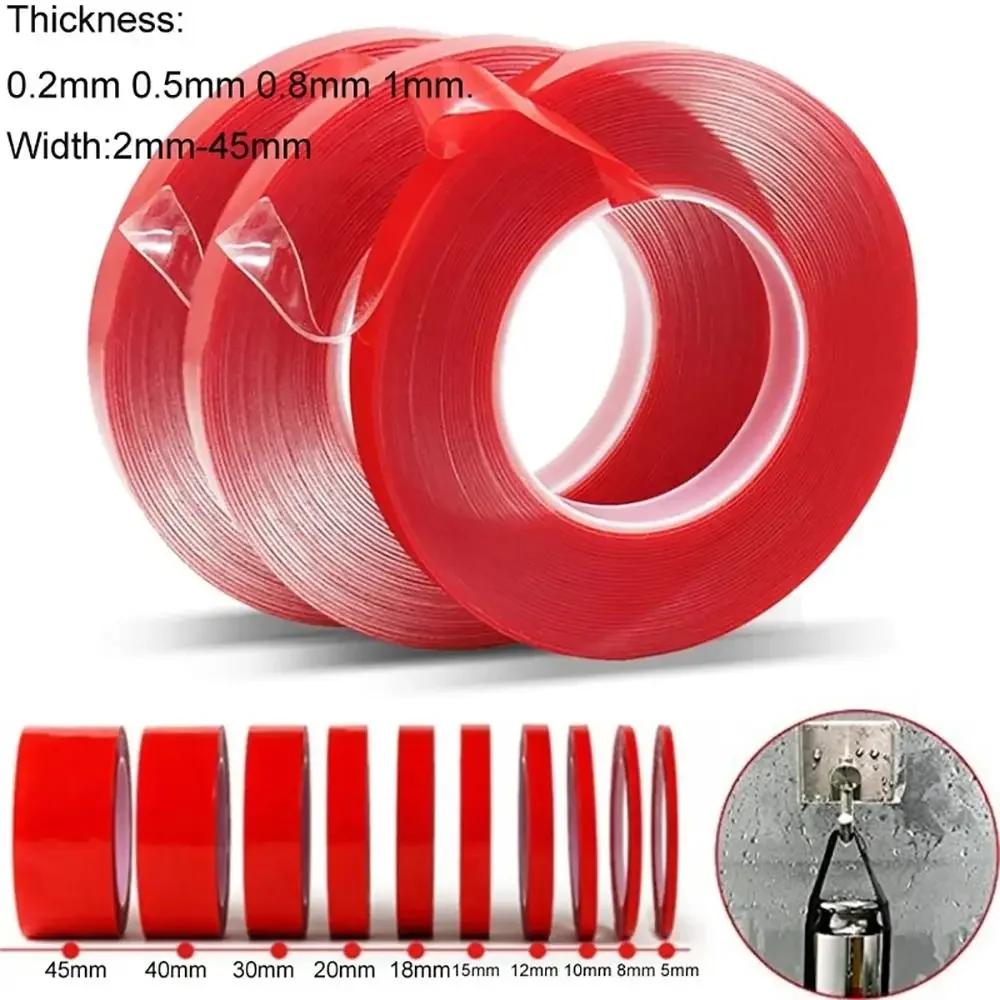 3Meters/Roll PET Red Film Double Sided Tape 6-50mm Width Strong Self Adhesive Sticker Tape No Trace Clear Fixed Pasted Tapes