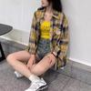Women's Point Collar Long Sleeve Shirt Loose Fit Vintage Plaid Casual Button Down Blouse