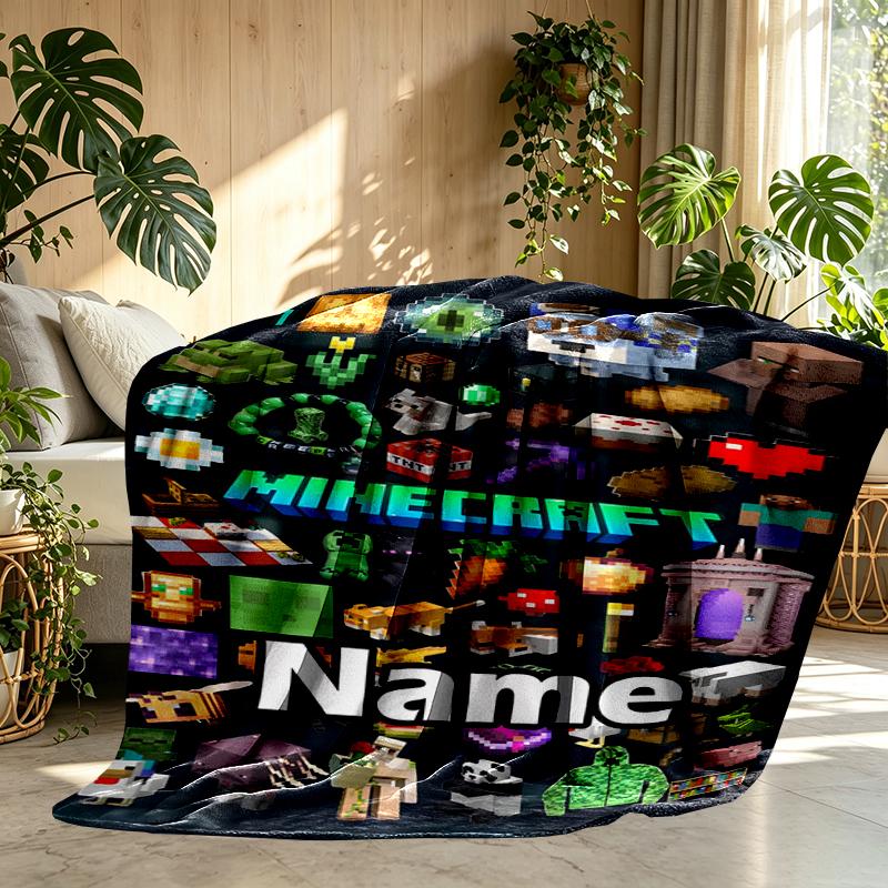 Custom Name Personalized Minecraft Print Blankets, Home Decor, Bedroom, Sofa, Camping, Couch, Gifts for Birthday Christmas