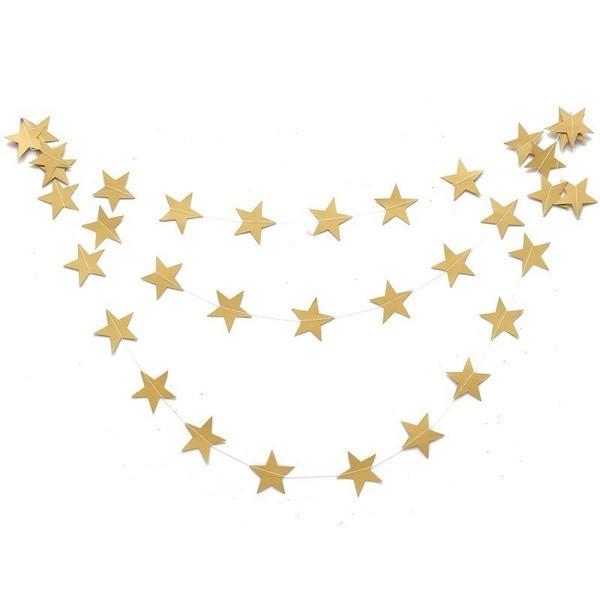 High-quality Star Paper Garland In Gold Silver And Blue For Festive Celebrations