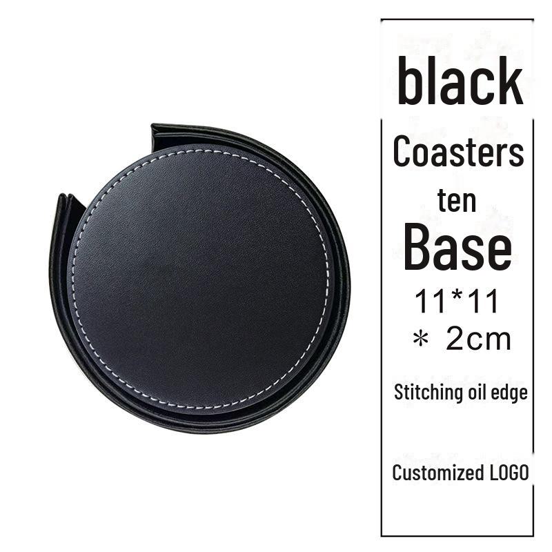 Custom PU Leather Tea Coasters with Hand-Sewn Edges and Insulation Pad, Featuring Your Enterprise Logo.