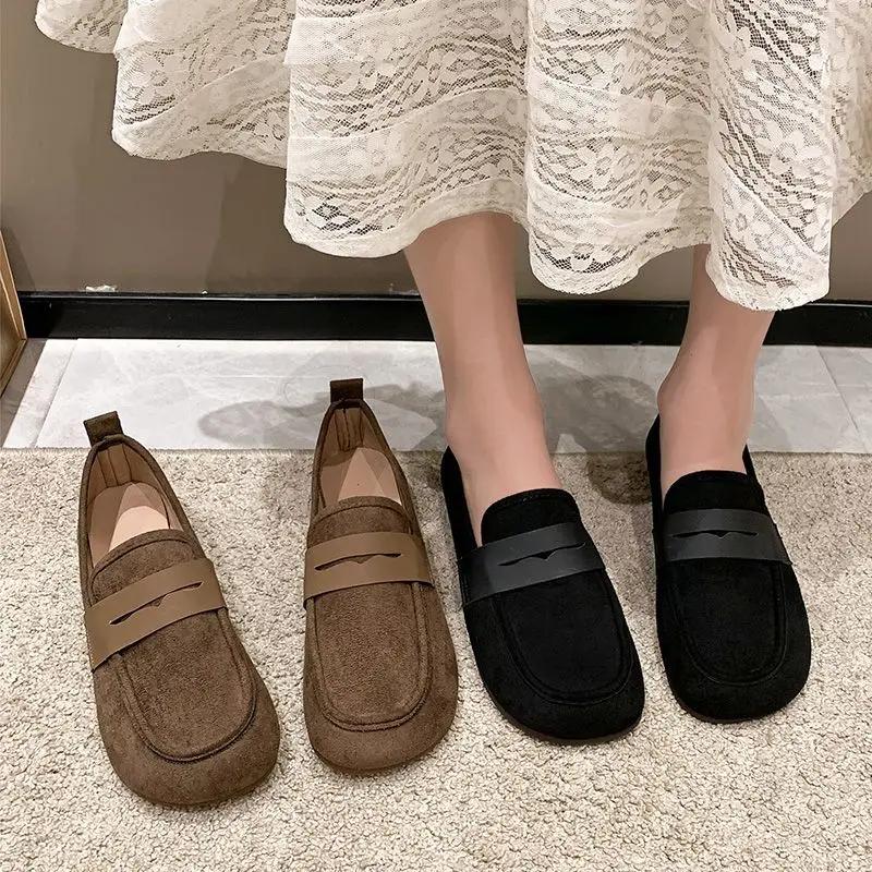 Fashion Women's Flat Shoes Elegant Party Brown With Heel Round Toe Retro Style 2025 Trend On Sale Cheap Clearance Korean Ladies Footwear