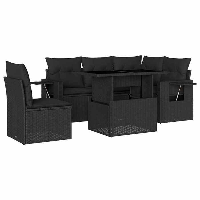 VidaXL Salon de jardin 6 pcs avec coussins noir résine tressée 3267905