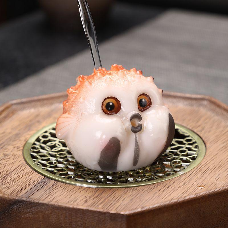 Creative Cute Lucky Bubble Fish Desktop Tea Pet,Puffer Fish Ornament Landscaping Boutique Ceremony Tea Table Decorated