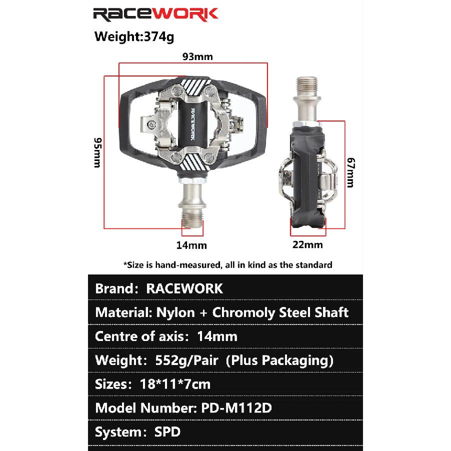 RACEWORK MTB Bike Lock Pedal For Shimano SPD System Nylon Body + Chrome Molybdenum Steel Core Double-sided Locking Footrest