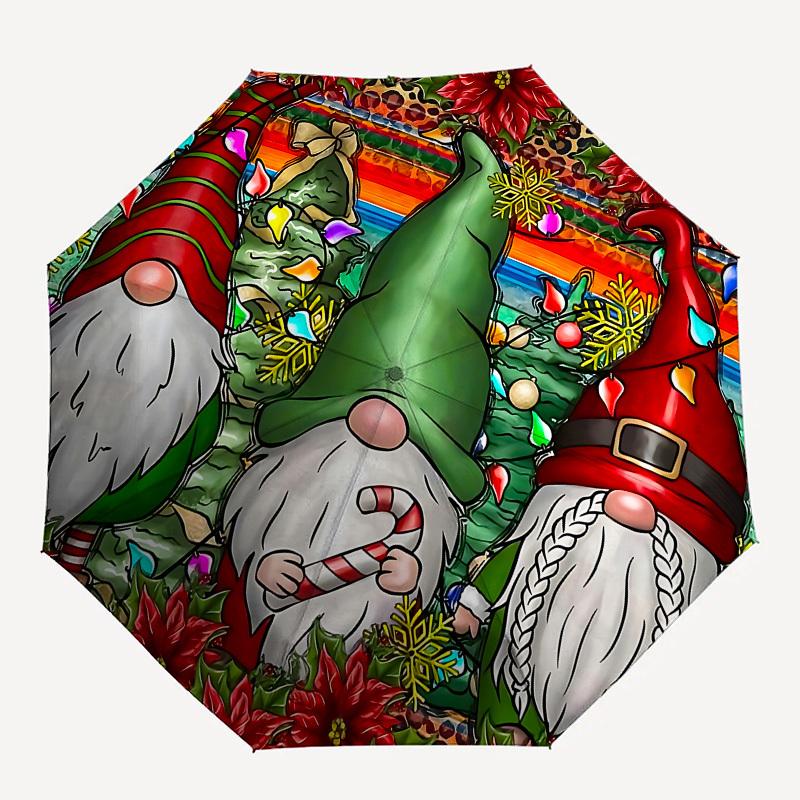 Christmas, GnomesThemed Automatic Opening and Closing Umbrella 8 Ribs, Suitable for Leisure and Going Out, Outdoor Accessory, Gothic Style