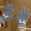 Touch Screen Knitted Gloves Wool Warm Five Fingers Winter Riding Bow Gloves