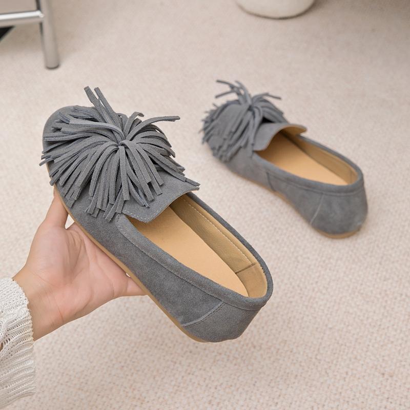 Women's Flat Shoes Genuine Leather Tassel Women's Loafers Large Size Ballet Mary Jane Shoes for Women