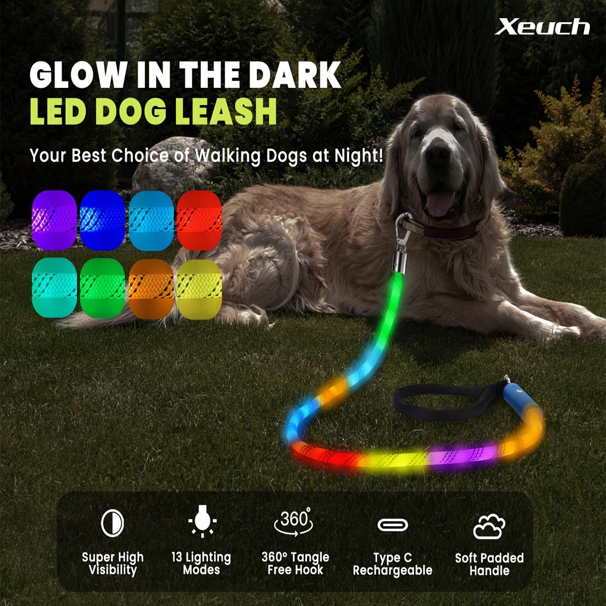 Illuminated Dog Leash LED Leash for Nighttime Walks 13 Lighting Options Rechargeable Dog Lights Glow-In-The-Dark Walking Leashes with Tangle-Free Clip 1.2m/47inch