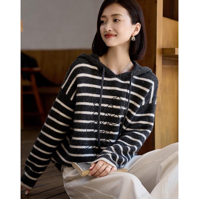 Demana Women's Striped Hooded Wool Blend Knit Sweater
