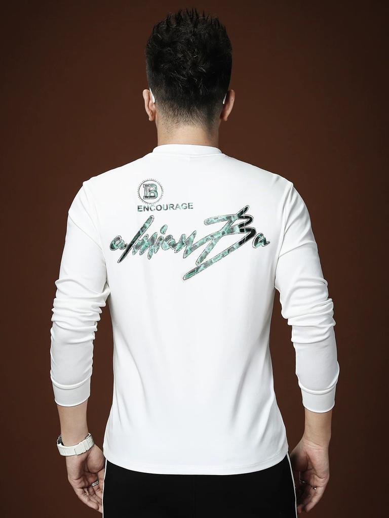 European Style 2025 New Autumn Half-High Collar Long-Sleeve T-Shirt for Men, Trendy Brand Letter Print Top, Men's Base Shirt