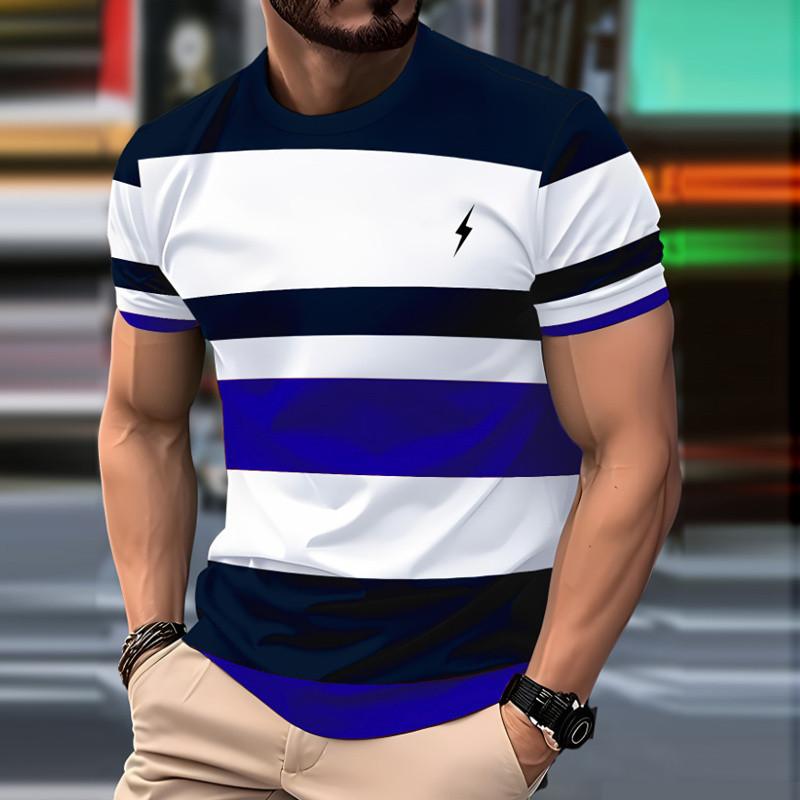 

Мужская повседневная футболка с круглым вырезом, 3D-принтом, романтичной полоской, коротким рукавом и логотипом молнии, уличная футболка 3XL