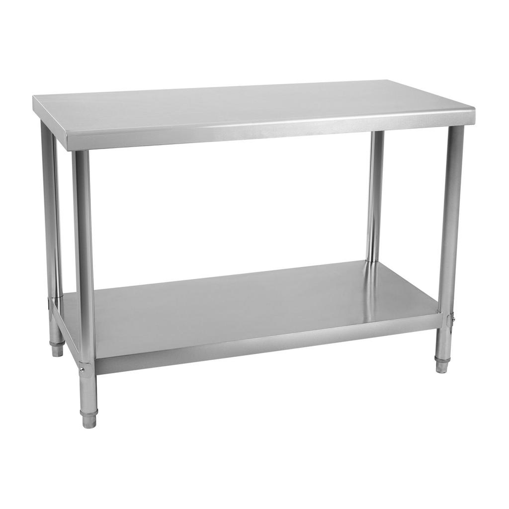 Kitchen table, stainless steel worktop, bottom shelf, 120x70cm