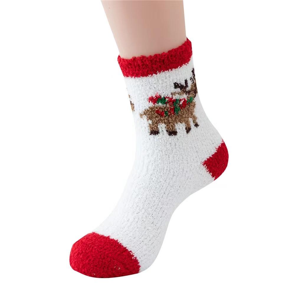 New Christmas Socks Coral Fleece Winter Plush Thickened Warm Confinement Floor Socks Men and Women Couple Socks Sleep Socks Gift