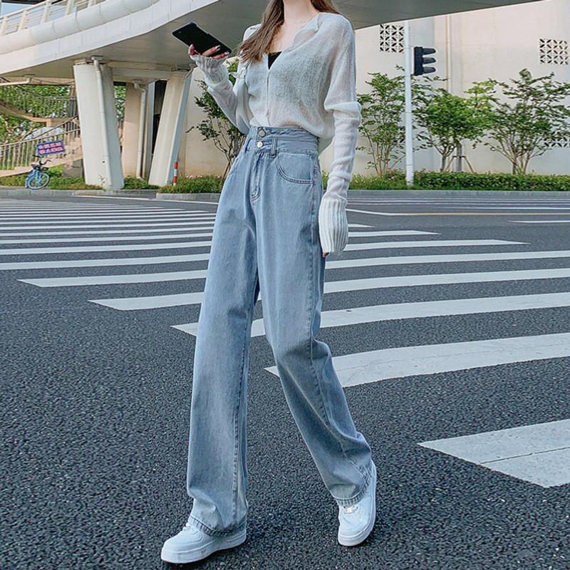 High Waist Wide Leg Jeans Women Fall Winter Straight Loose Fit Cotton Denim Trousers Vibe Style