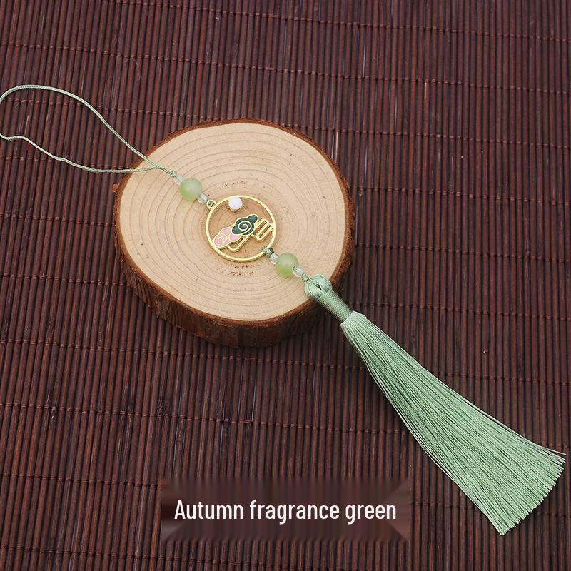 Colorful Clouds Chasing the Moon Tassel Pendant for Hanfu Qipao - 12CM Fan Lantern Jade Lapel Accessory