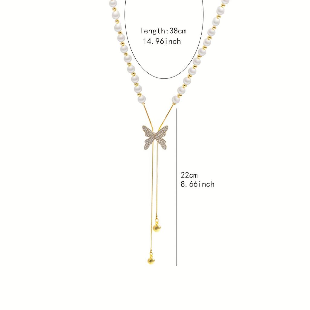 1pc Adjustable Tassel Necklace Sparkling Butterfly Pendant Elegant Upgraded Jewelry for Daily Wear Weddings Gift for Friend