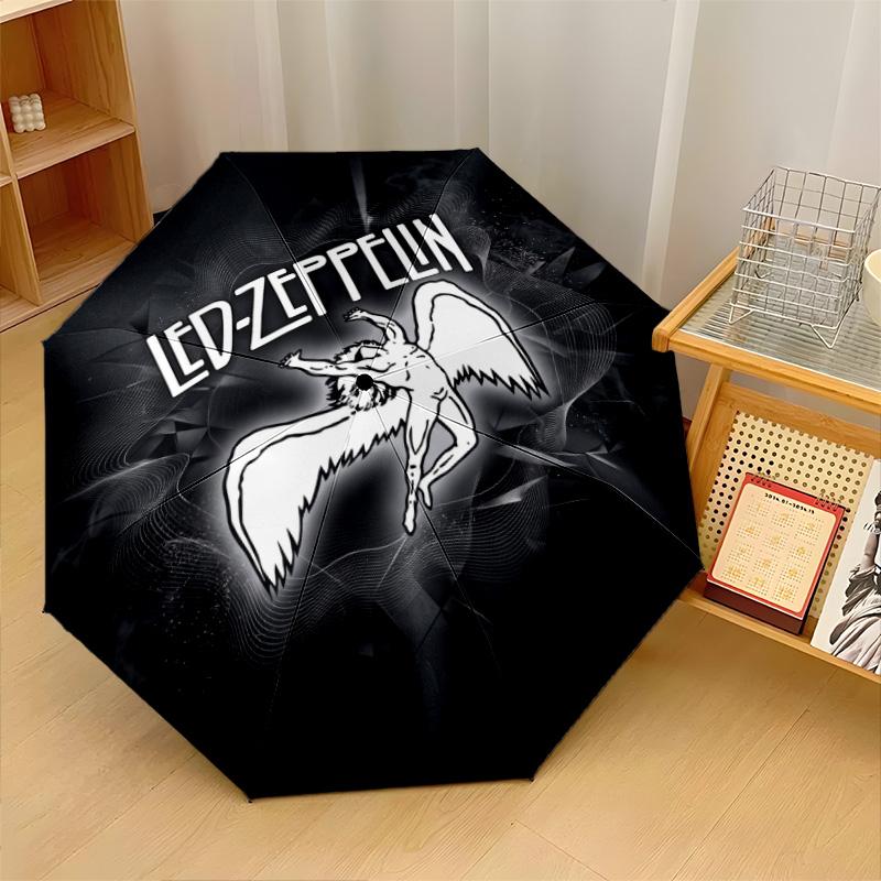 Led Zeppelin Print 8?Ribs Automatic Umbrella Wind Resistant Lightweight Folding Umbrella For Outdoor Travel