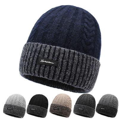 Winter Thick Knitted Hat Men's Warm Retro College Style Wool Solid Color Wool Hat