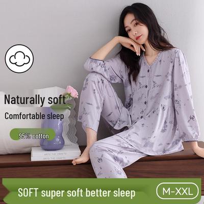 Women's 2025 Summer/Fall Long Sleeve Cotton Pajama Set - Plus Size