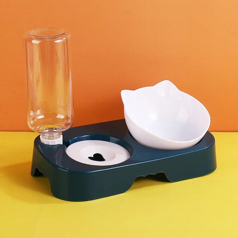 Pet Dog Bowl Automatic Feeder Cat Food Bowl with Water Fountain Bowl Drinking Raised Stand Dish Bowls Cat Food and Water Dush
