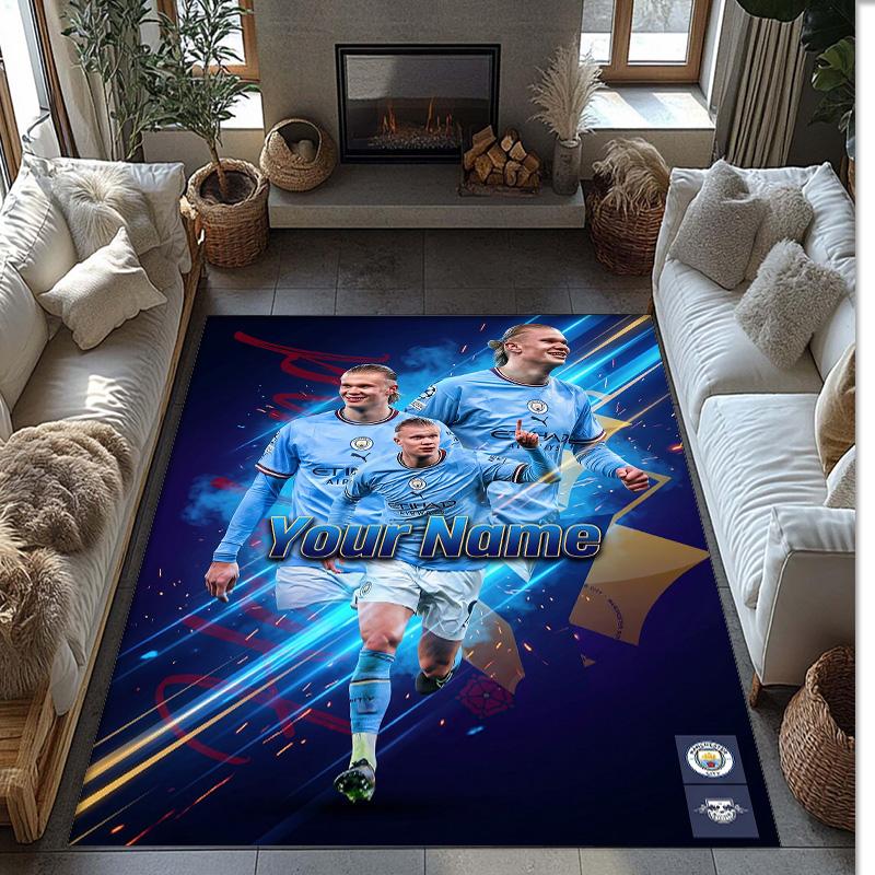 Erling Haaland Printed Crystal Velvet Rug Non‑Slip Crystal Velvet Carpet For Sofa Bedroom Indoor Home Decoration