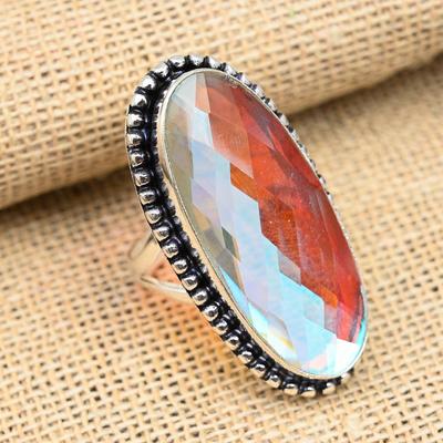 Mystic Topaz Gemstone Handmade Solid 925 Sterling Silver Ring Jewelry