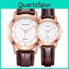 Couples Leather Wristwatch Pair With Quartz Movement And 24 Hour Indicator For Gift And Fashion