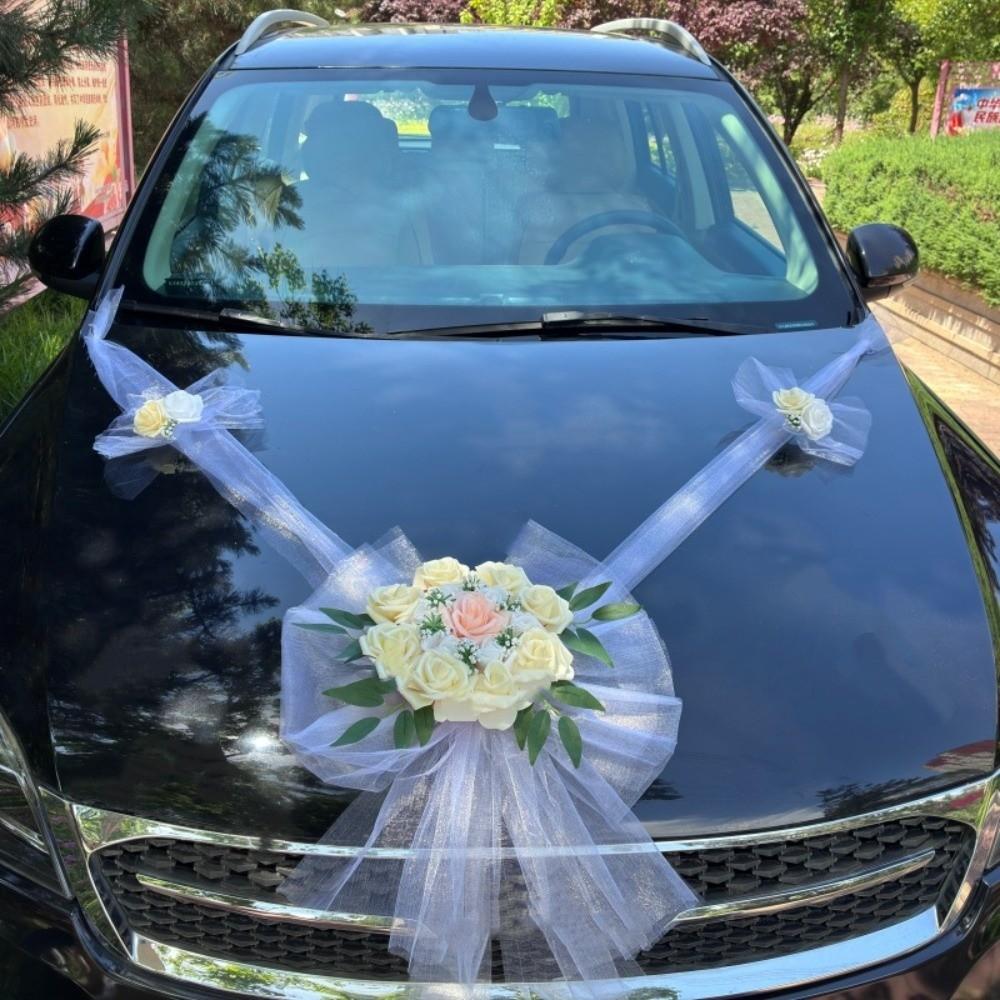 Decorazione per Auto Nuziale Senza Pollini Nastro di Garza Multicolore per Auto Fiocco 'Just Married'