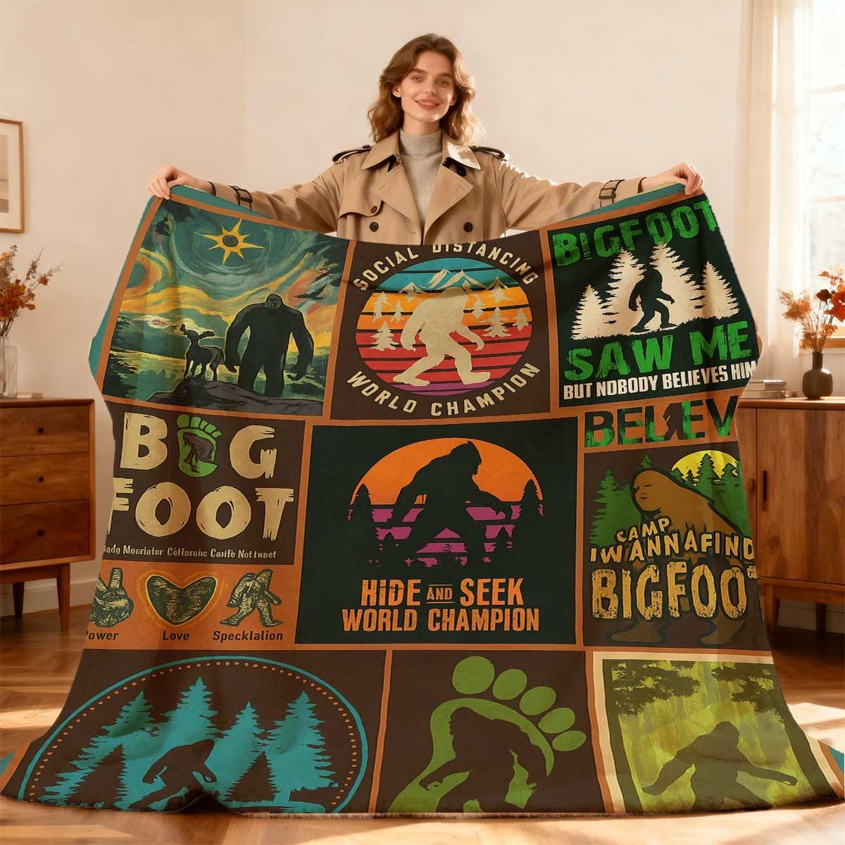 Exquisite Fashion Items Unisex Bigfoot Enthusiast Gift Flannel Blanket, Soft Sofa Throw Digital Print All-Season Cozy For Napping And Tv Watching