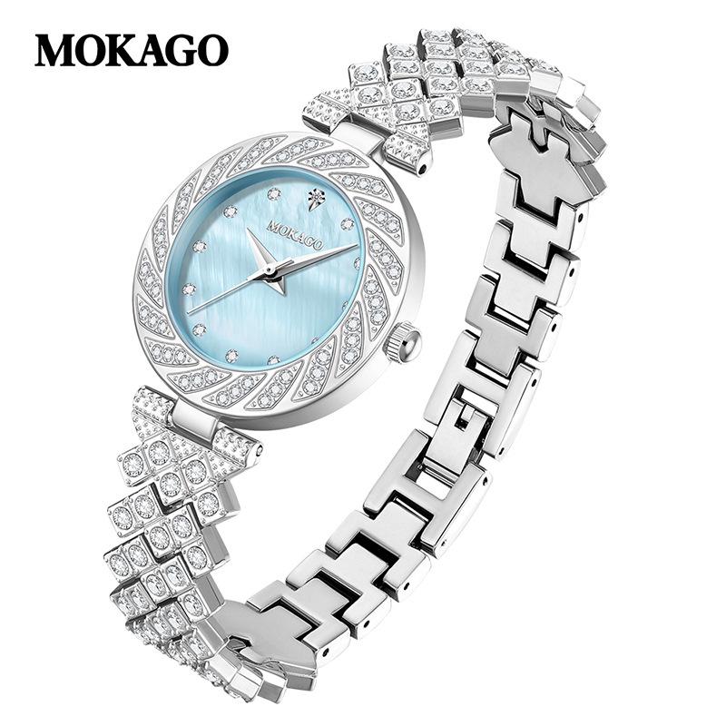 Mokaka Women s Light Luxury Star-Fan Quartz Watch: Mother of Pearl, Simple, Waterproof, Stylish Design. светло-синий