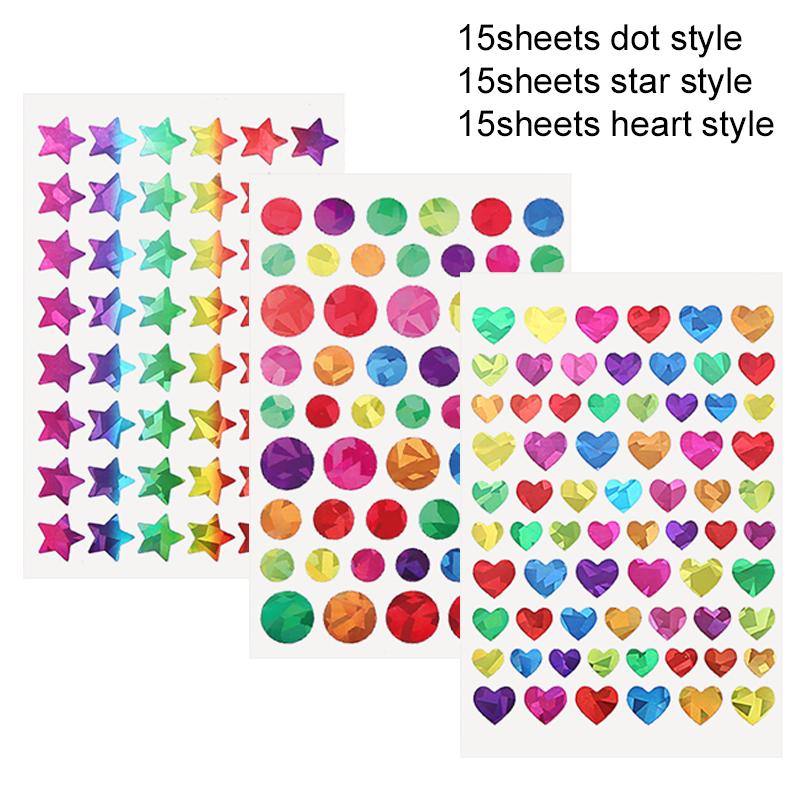 15/45pcs Children Sticker Toys Colorful Laser Dot Heart Star Handmade DIY Decorative Stickers for Kid Birthday Gifts TMZ