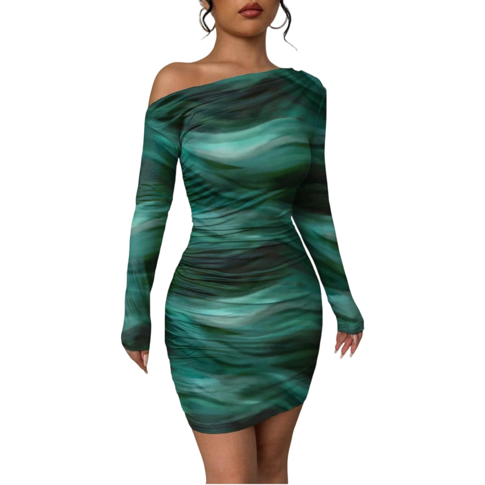 Women s Off Shoulder Tie Dress Long Sleeve Slim Fit Pencil Dresses S