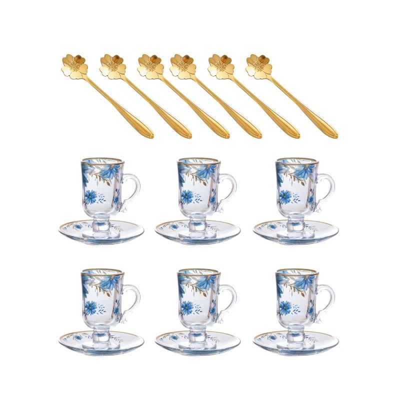 French Vintage Floral Glass Coffee Cup Set 120ml Heat Resistant Tea Milk Latte Home Office Use