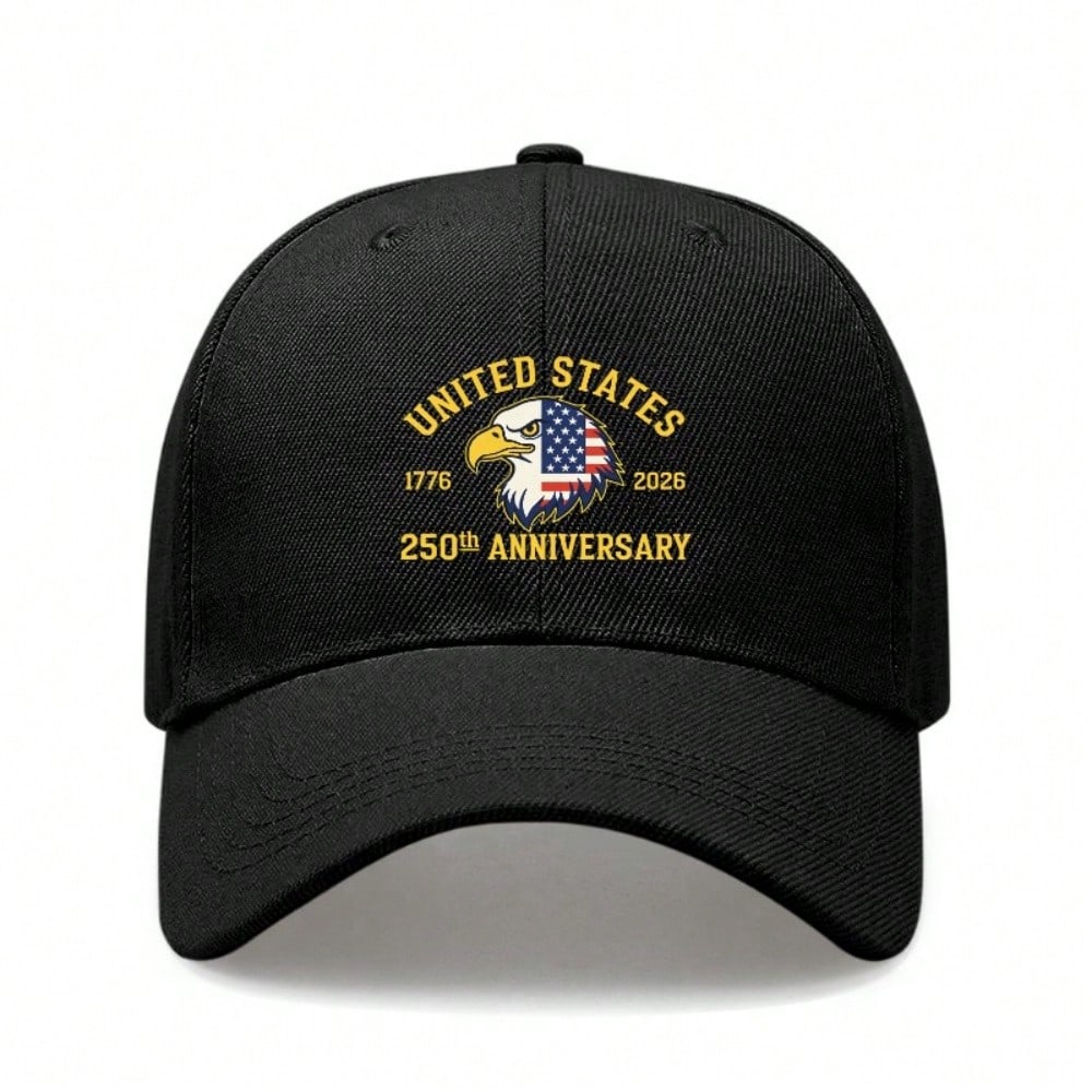 [Patriotic Baseball Cap] 2026 USA 250Th Anniversary Eagle Print Black Polyester Adjustable Hat Casual Outdoor Sports Patriotic Holiday Gift For