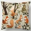 1pc Charming Forest Animal Plush Pillowcase, Fox and Squirrel Pattern, Zipper Closure, Hand Washable - Suitable for Sofa, Living Room, Bedroom Decor