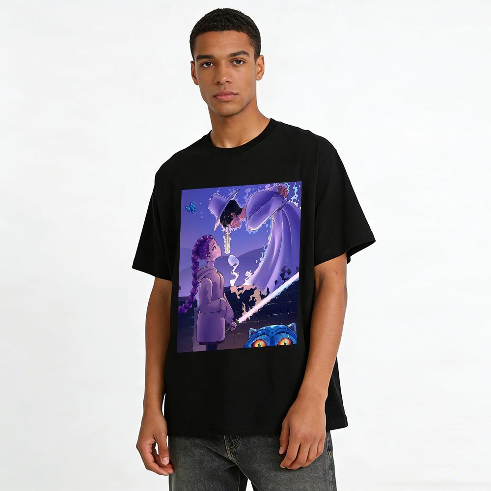 Fantasy Magic Style Girl And Mysterious Mage Print Casual Top For Daily Wear Pure cotton T-shirt