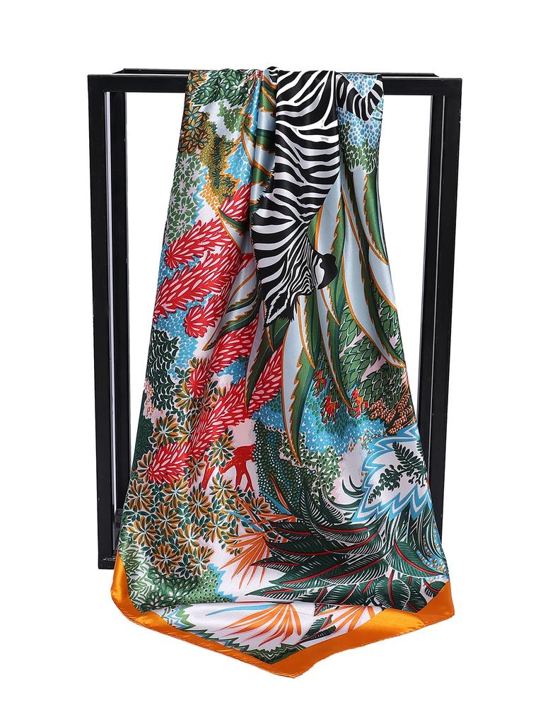 Luxury Brand Square Silk Scarf Women Satin Print Hijab Scarves Muslim Pareo Bandana Female Shawl Wrap Headband Foulard 90*90cm