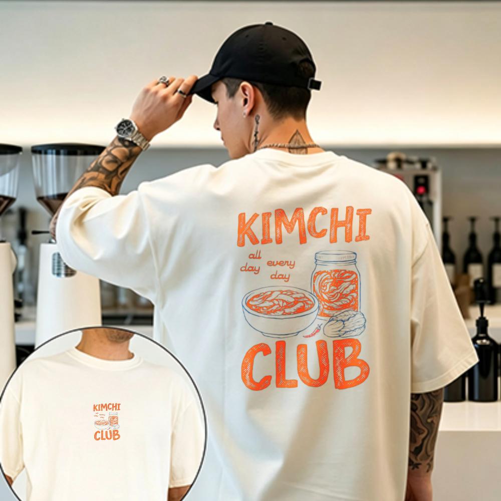 Funny Foodie Korean Kimchi Club Graphic Tee Crew Neck Short Sleeve Relaxed Fit Casual Chili Pep